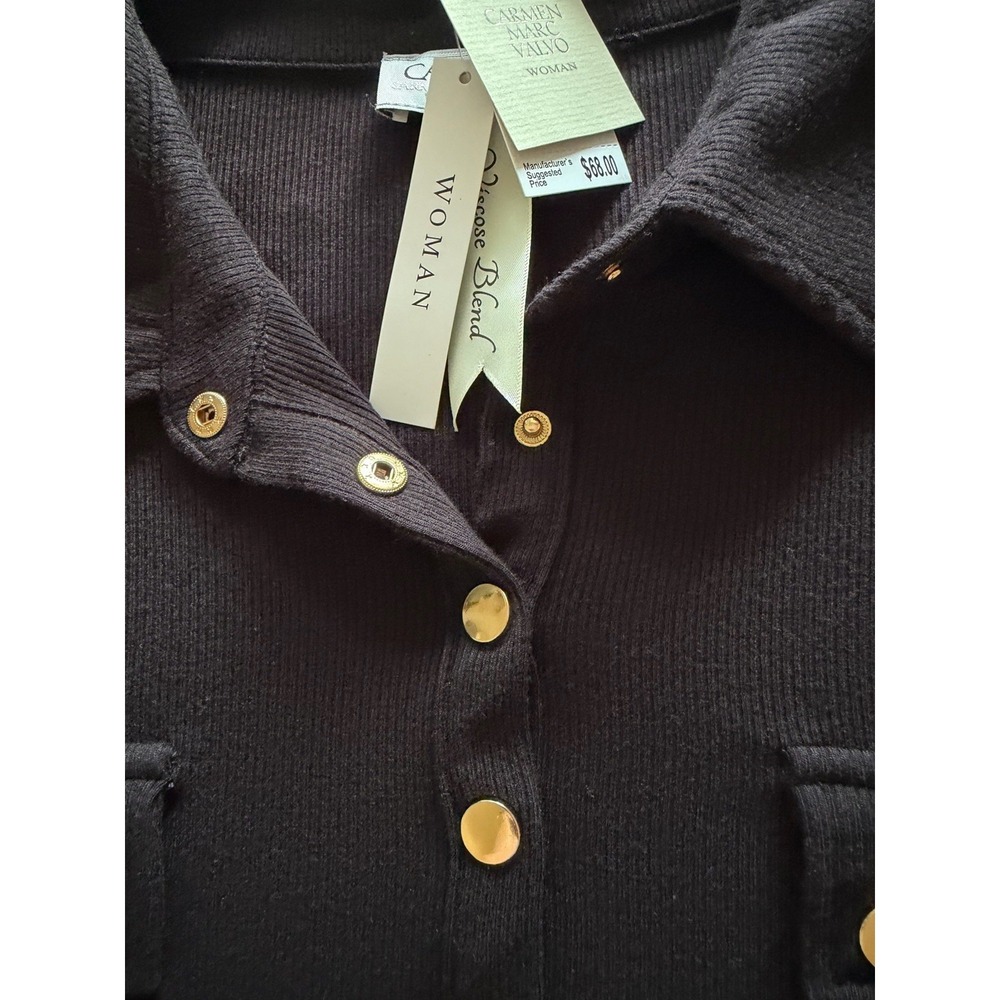 Carmen Marc Valvo Women's Knit‎ Button Blouse Black Collared Plus Size 2X - Picture 11 of 15